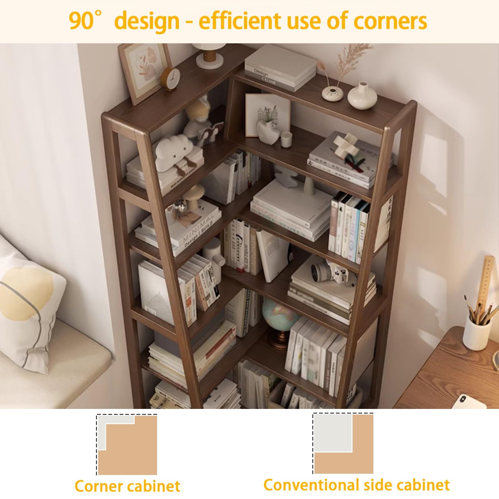 Libreria angolare, mensola angolare scalabile, a forma di L, scaffale in legno aperto, per camera da letto, soggiorno (152 cm)