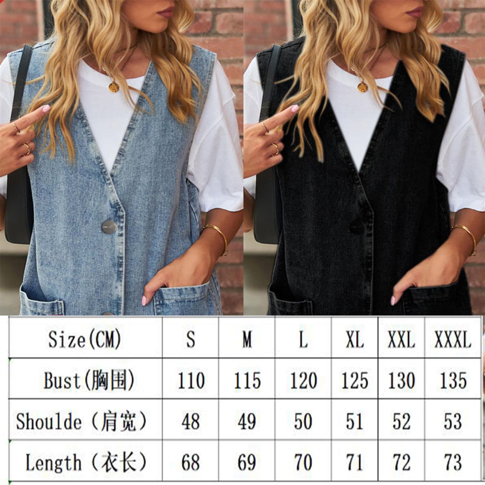 hixswnu Damska kurtka dżinsowa bez rękawów oversize dżinsowa kamizelka z guzikami top kamizelka z kieszeniami