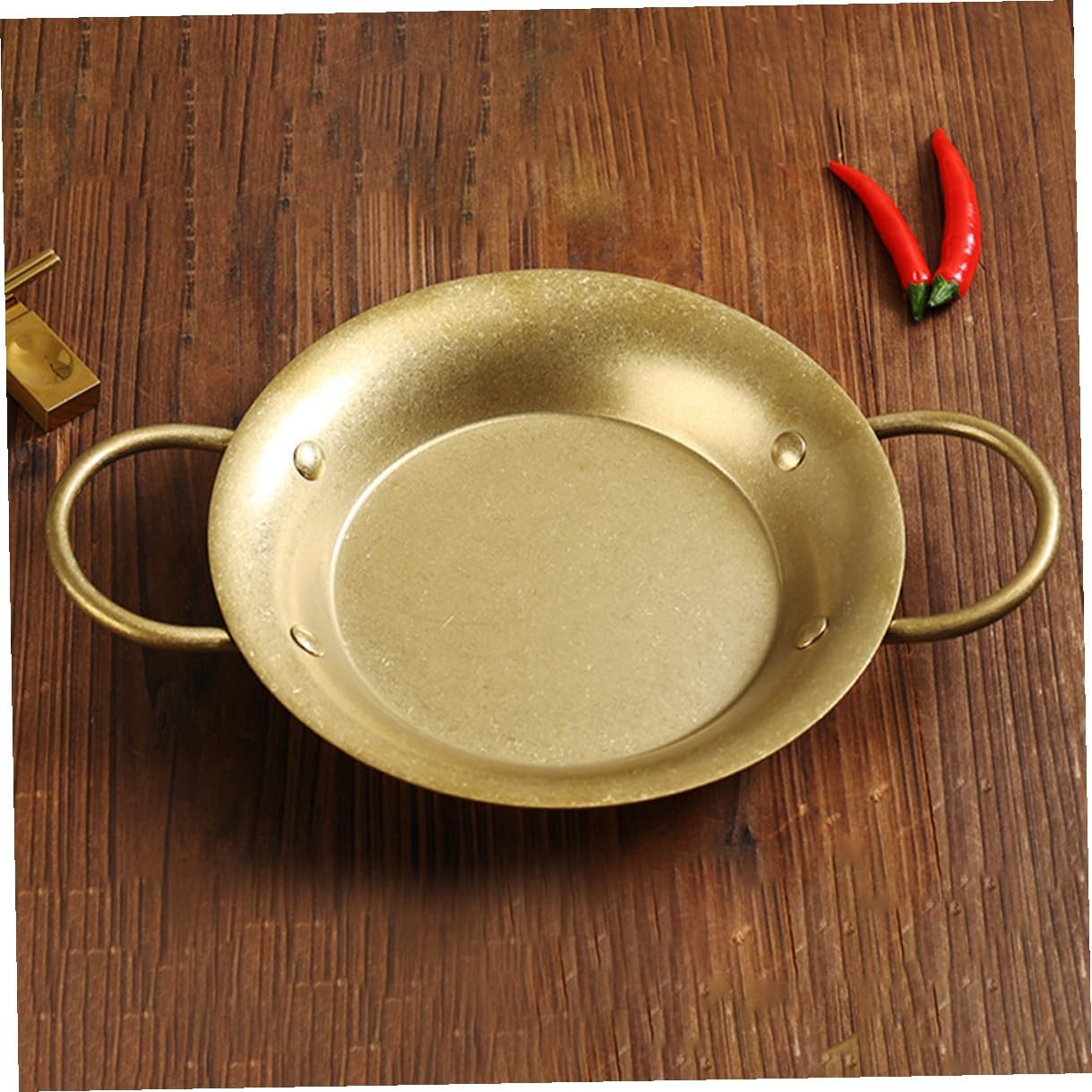Luxshiny Stainless Steel Vintage Gold Paella Pan with Double Handles 20.5cm Flat Frying Pan for Cooking Rice Dishes and Seafood Meals at Home and Restaurants