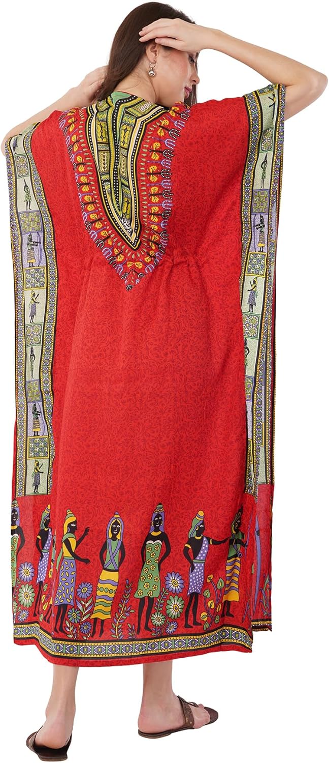 Divine threads Women African Print Kimono Cover Up V Neck Batwing Sleeve Plus Size Beach Kaftan Dresses Brown - Image 3