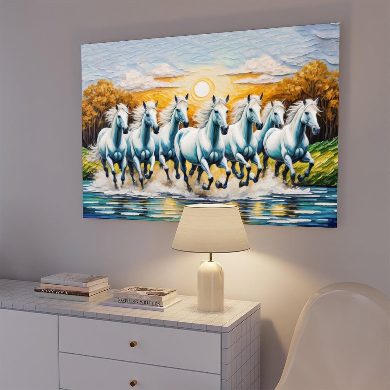 Seven Running Horses Painting Vastu Wall Art Poster 7 Lucky Horse Pictures 9 Canvas Bedroom Decor Office Room Decor Gift Frame-style Frame-style08x12inch(20x30cm) - Image 7