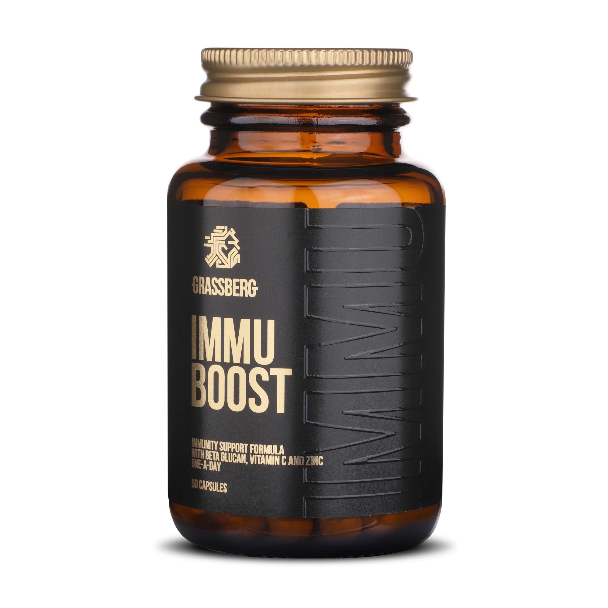 GRASSBERG Immu Boost, Immunity booster supplement with Vitamin C, Zinc and Beta Glucan - 60 Capsules