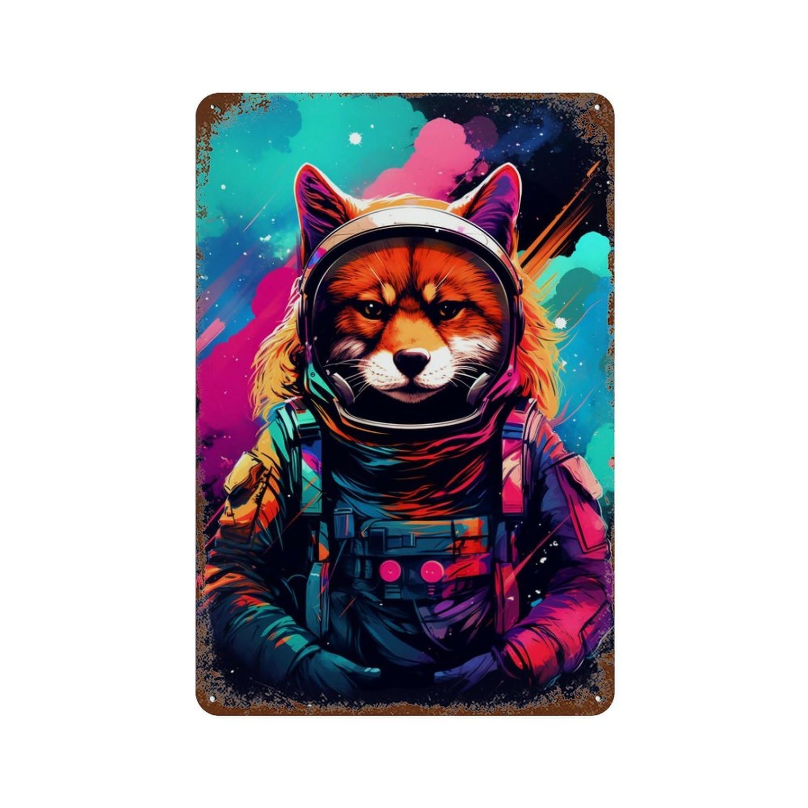Cosmic Fox Explorer-11 11.8"x7.9" Distressed Metal Wall Sign, Shabby Chic Decor for Shed, Workshop And Garage Wall Decor