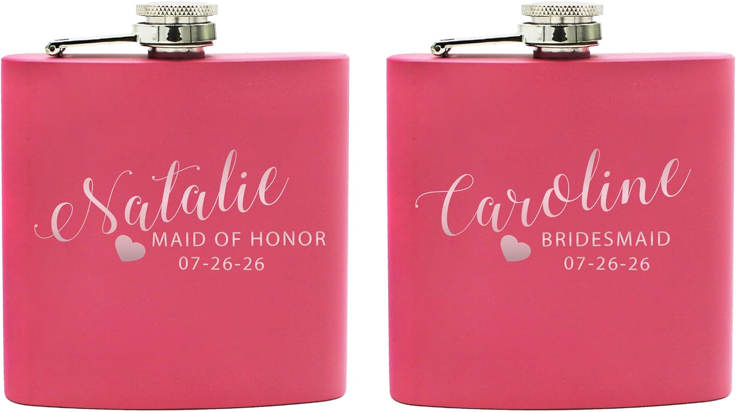 Set of 2, 5, 7, and More Custom Personalized Pink Flasks for Bride, Bridesmaid - Engraved Bachelorette Party Gifts - Passion Style (5)