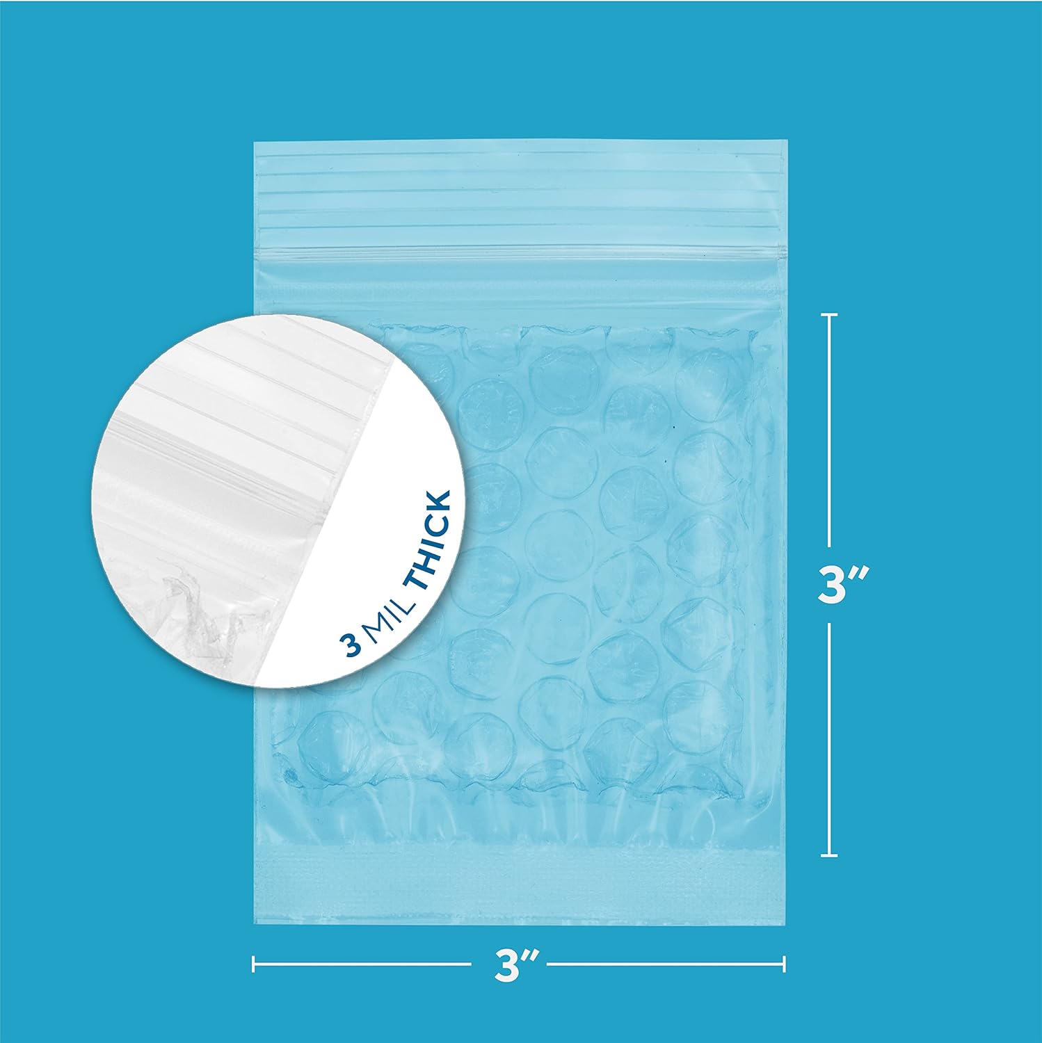 GPI - 500 Count, 3" x 3" Reclosable Bubble Zip Bags, 3 Mil Thick, Resealable, Protective Bubble Pouch, Double Sided Cushion Wrap Bags for Storage Packaging & Shipping Fragile Components.