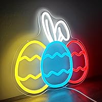 Vista 6 de Letrero de neón de huevo de Pascua regulable, decoraciones de Pascua, orejas de conejo, letrero de neón LED para decoración de pared, letrero de luz