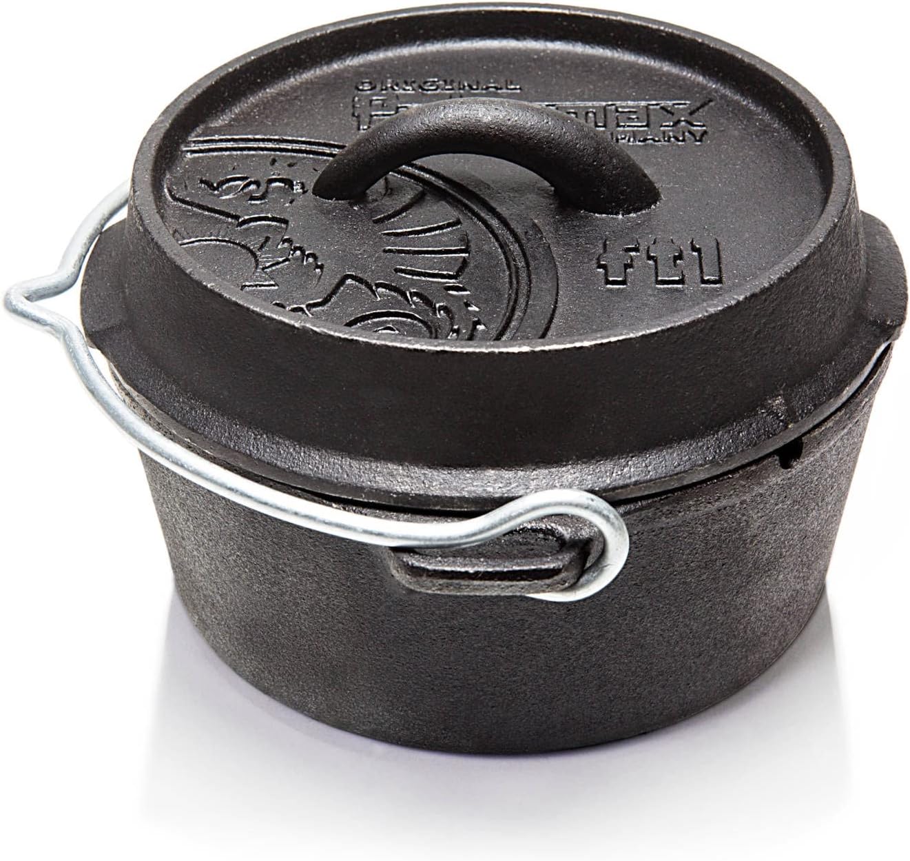 Cast Iron Dutch Oven for Cooking or Baking Outdoors Over a Campfire or in The Home Kitchen, Pre-Seasoned Cookware Conducts Heat Evenly, Flat Base