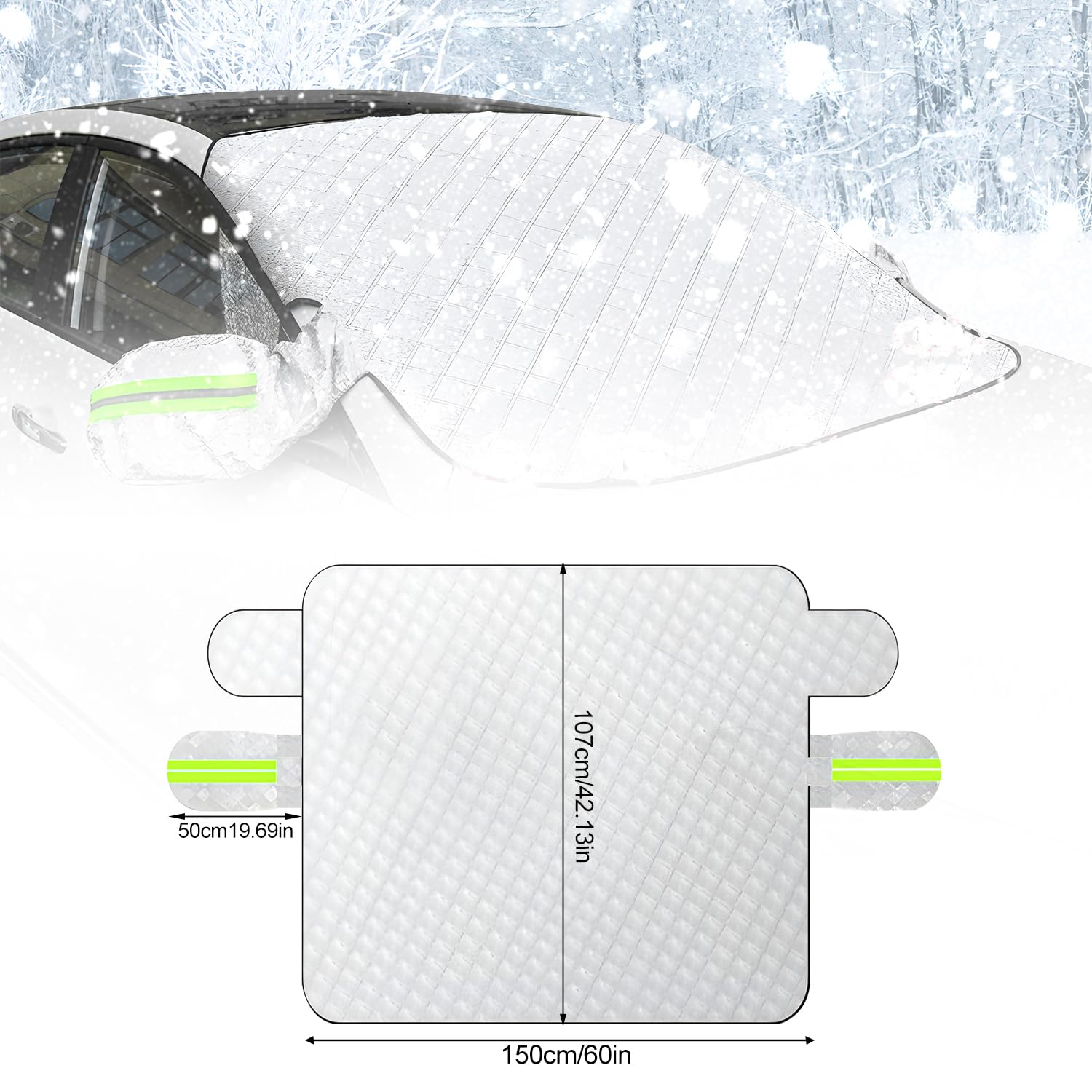 ELNLE Auto Scheibenabdeckung Winter Frontscheibenabdeckung Winter Magnet Windschutzscheibenabdeckung Frostschutz Auto Frontscheibe - Ganzjährig Geeignet (243 x 105cm)