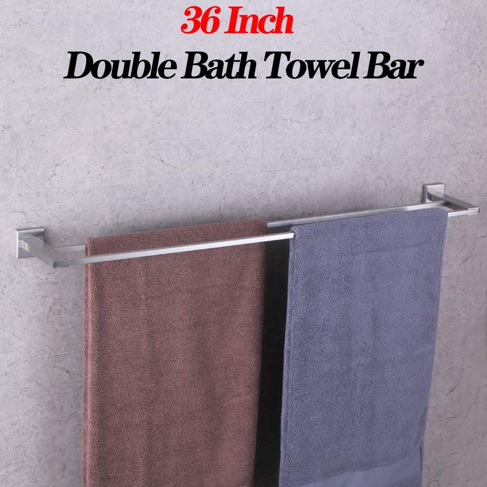 GERZWY 36-Inch Bath Towel Bar Modern Square Style Bathroom Double Towel Bar SUS 304 Stainless Steel Wall Mount Brushed Finish JG1902C92-LS