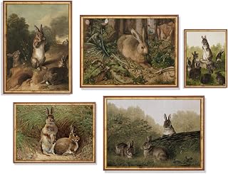 Vintage Prints For Wall Decor, Rabbit Art, Landscape Paintings For Wall, Country Wall Art, Farmhouse Art Prints, French Country Wall Decor Set 5 Cottagecore Wall Decor(11X14in UNFRAMED)