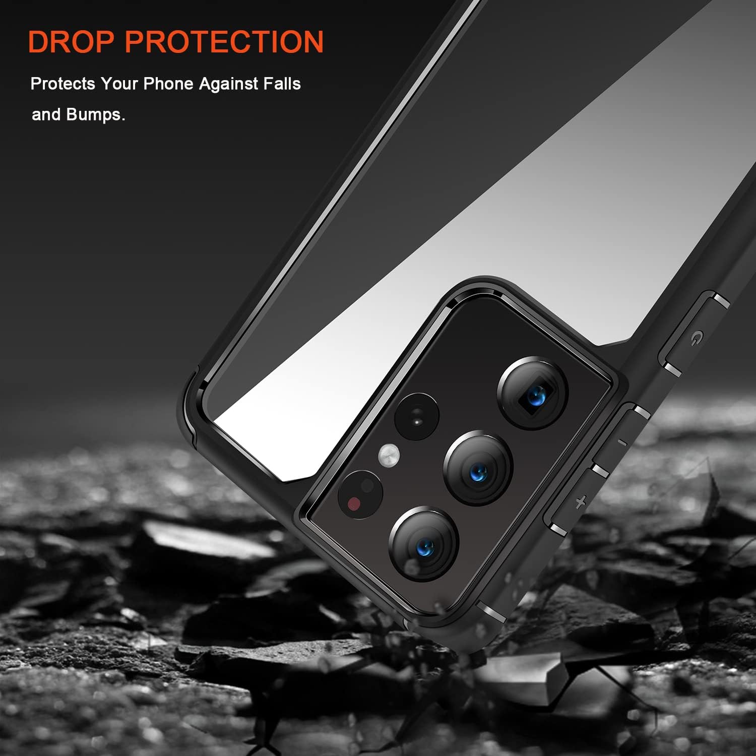 TENDLIN Compatible with Samsung Galaxy S21 Ultra Case Crystal Clear Hard Back Soft Bumper Protective Case (Black)