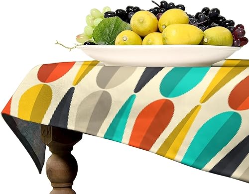 Miniatura 694 de Mantel floral hippie, diseño retro de los años 70, naranja, rosa, azul, floral, bohemio, estampado estético de margaritas, para fiesta, picnic