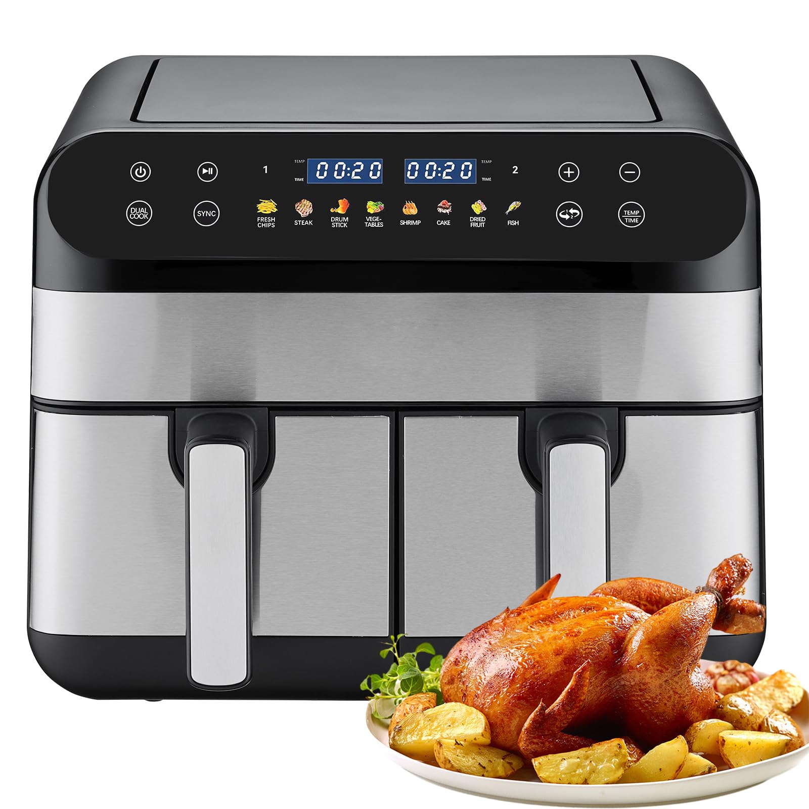 Amazon.com: Jacgood Double Air Fryer, 9.5QT With 2 Independent