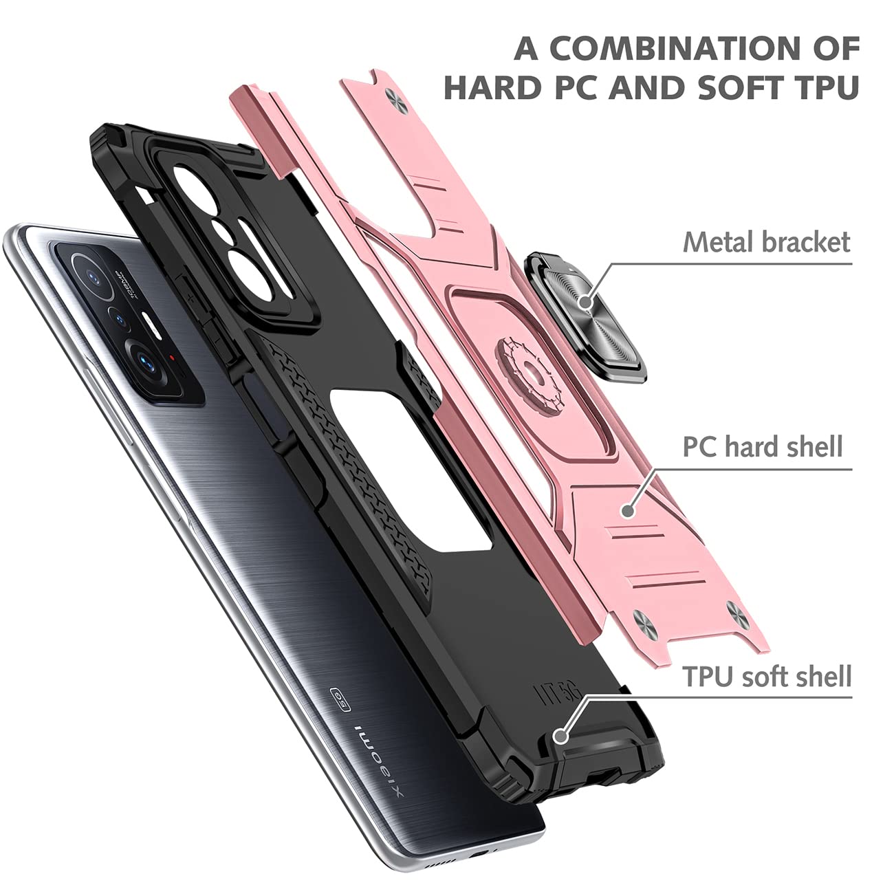 PEIYE Cover Per Xiaomi Mi 11T Pro 5G / Mi 11T 5G Con Pellicola Protettiva Inclusa, Custodia 360° TPU E PC Trasparente Viola - 2