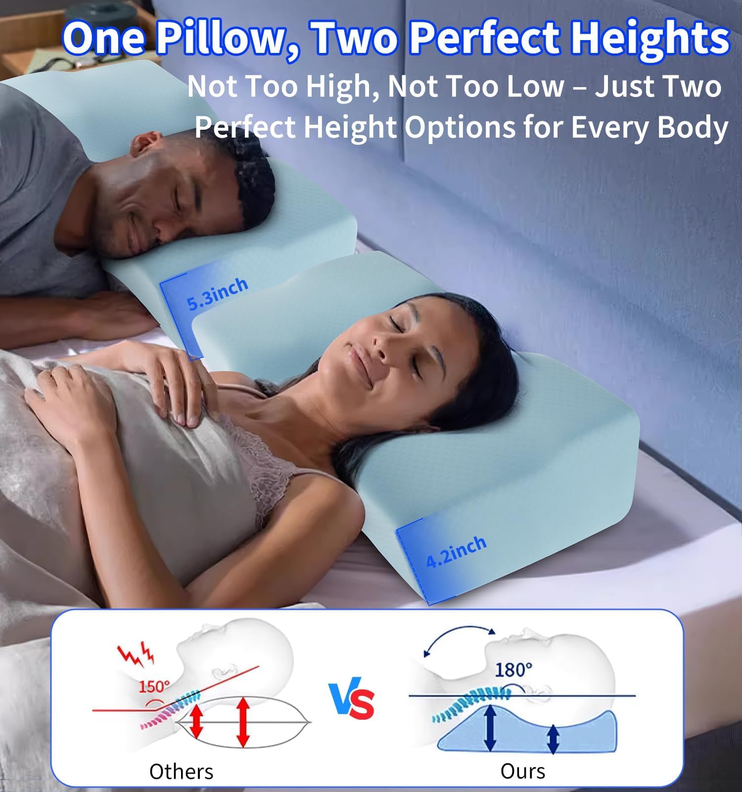 Hydomi Cuscino cervicale in memory foam per dolori al collo e alle spalle, cuscino ortopedico regolabile con design cavo, cuscino da letto con fodera rinfrescante lavabile per chi dorme su fianco