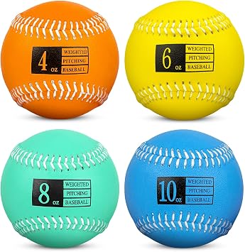 Weighted Baseball, 4-Pack for Strength & Velocity Training, Training Baseballs for All Skill Levels, Weighted Balls for Youth & Adult Baseball or Softball Practice