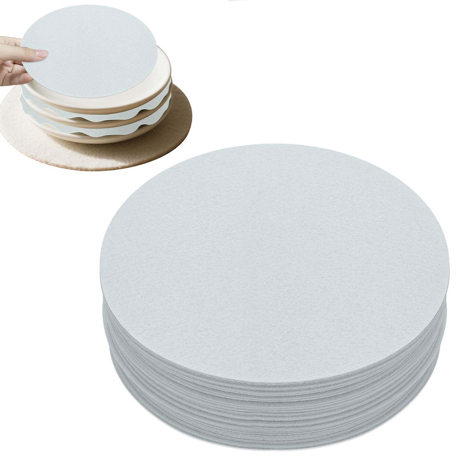 Diakey 40 Pack 19.1Cm Felt Plate Protectors, Soft Porcelain Plate Dividers China Storage Separators Nonslip Dish Liners Pads For Stacking Dinnerware, Pan, Pot, Cookware