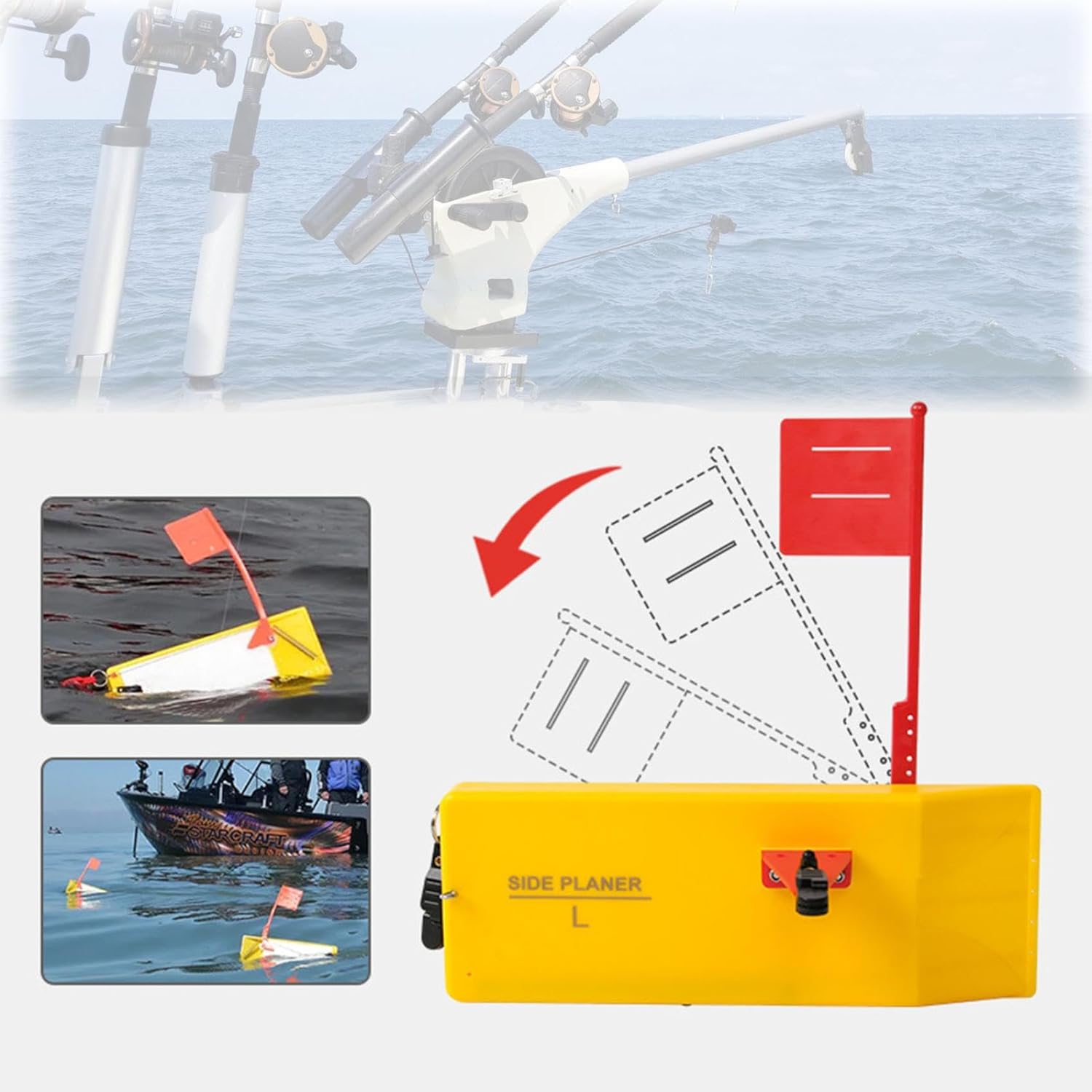 Planer Boards for Fishing,Fishing Planer Board Tool,in Line Side Clip Medium Side Planer Board,Quick Grip Snap for Trolling Boat Fishing Towing,Inshore Off Shore Trolling Dragging