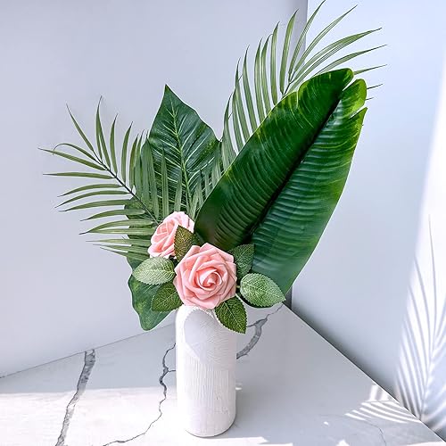 Miniatura 43 de Winlyn 50 rosas rojas de tacto real con tallos y hojas de seda, flores artificiales a granel para bodas, centros de mesa, arreglos florales