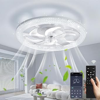 Ceiling Light Fan 48cm | 3 Color temperatures 6 speeds 60W LED Ceiling Fan with Lighting lamp | Ceiling Light Remote Control dimmable for Living Room Bedroom [Energy Class F]