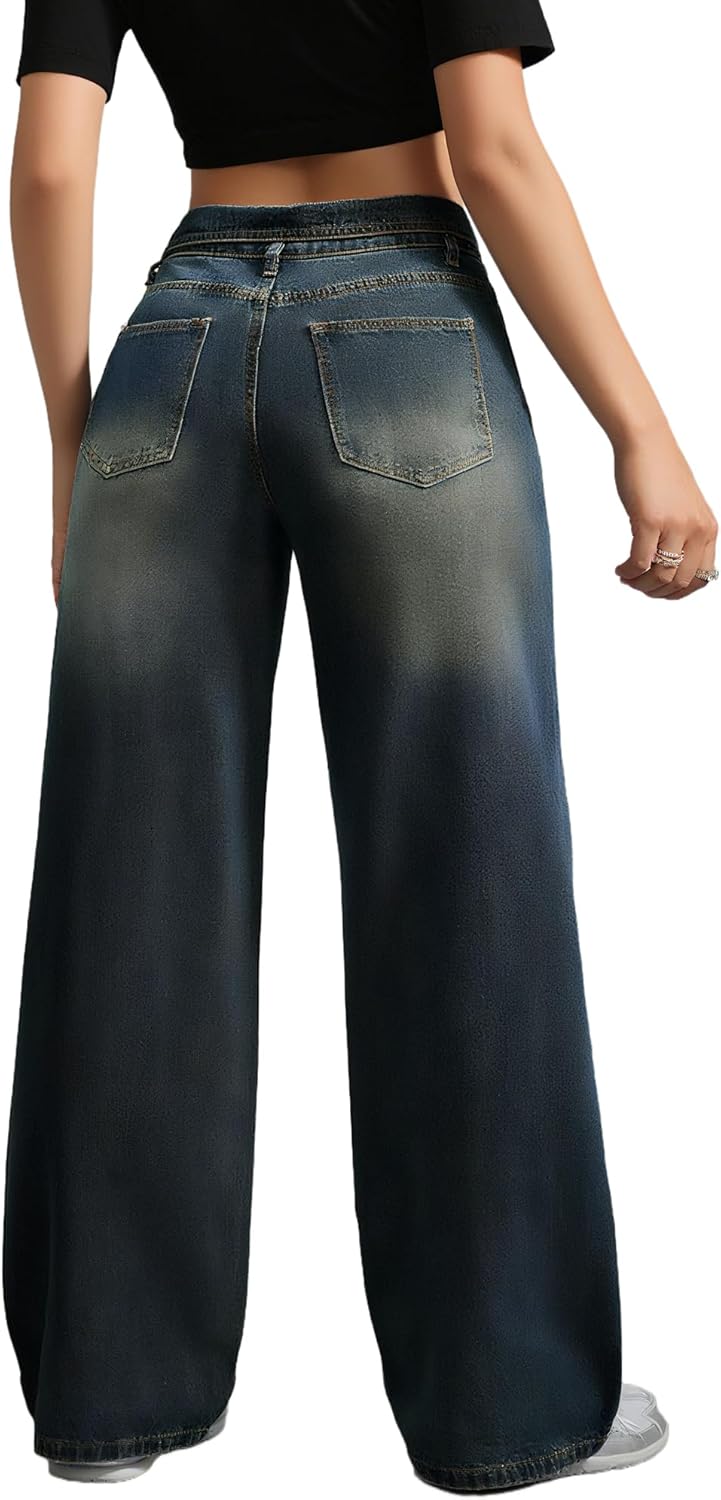Women's High Waist Wide Leg Jeans Stretchy Y2k Boyfriend Baggy Jeans Loose Fit Casual Trendy Denim Pants - Image 4