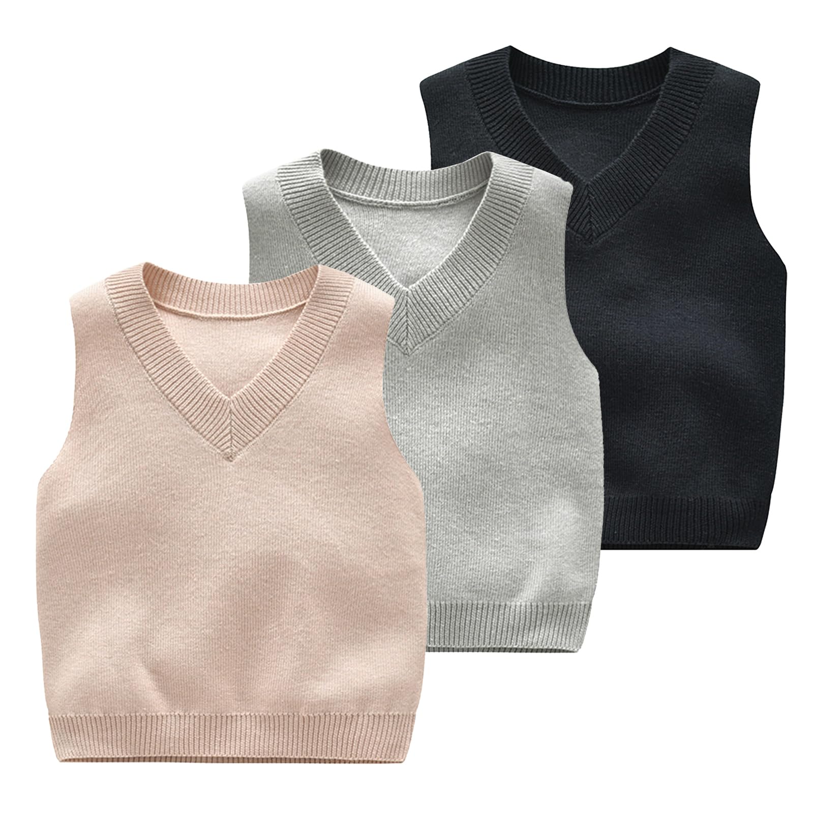 3 Piezas Niños Chaleco de Punto Cuello V Suéter Sin Mangas Jerséis Pullover Sweater