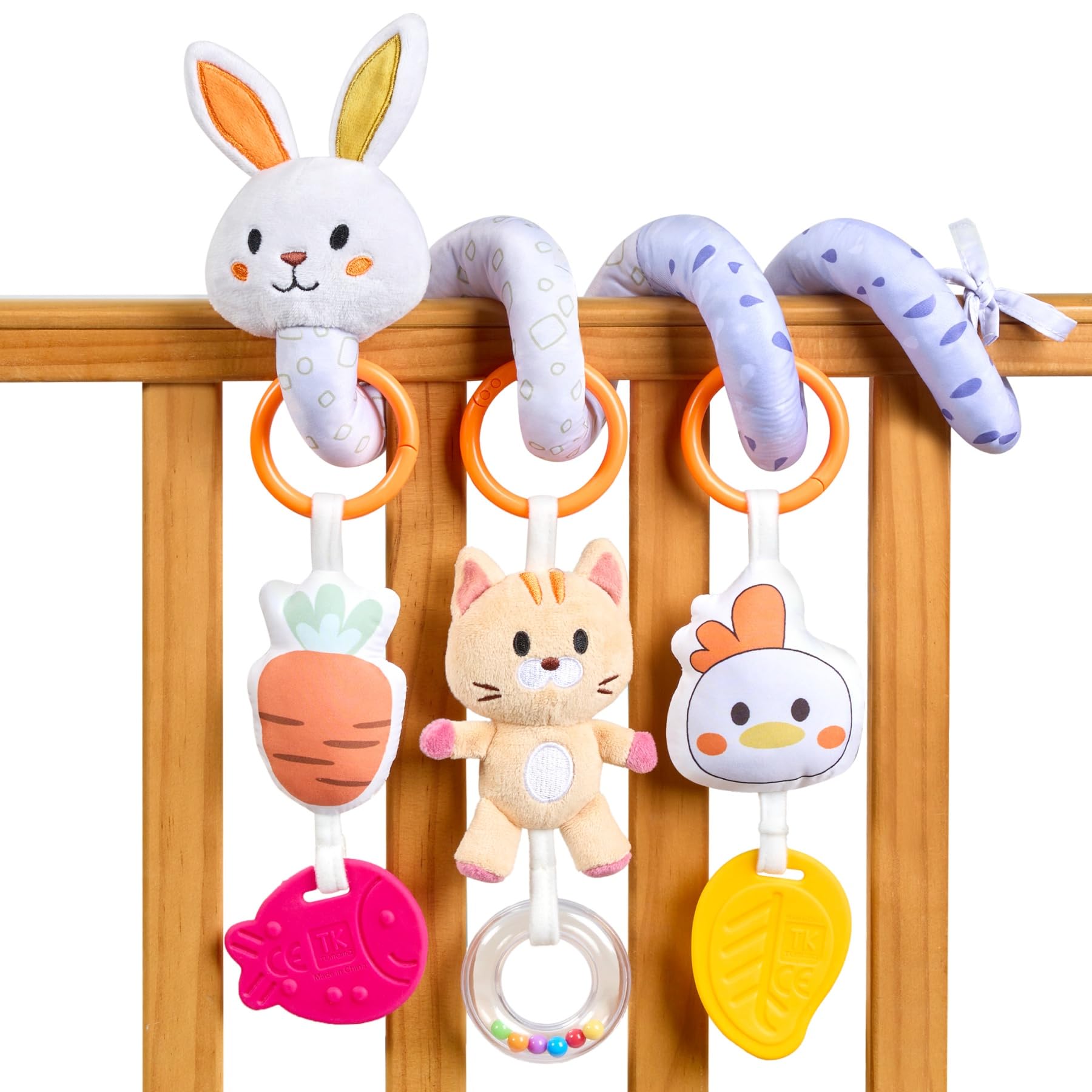 TUMAMA Spiral Car Seat Toys Baby Toys for 0 3 6 9 12 Months, Infant Stroller Toy Newborn Hanging Toys with Rattle, Teether