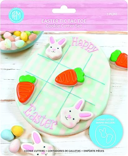 R & M International 5164 - Juego de 3 cortadores de galletas de Pascua, conejo y zanahoria, color plateado