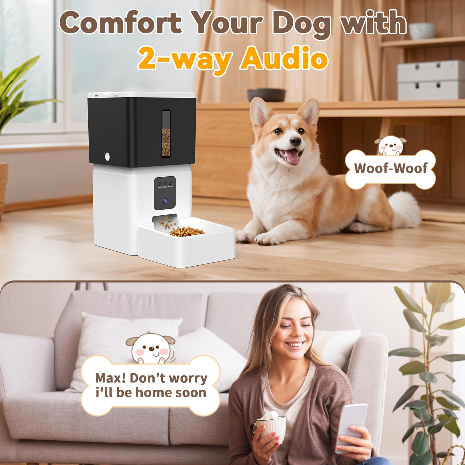 UTCG Comedero automático para perros con cámara: 8L/33 tazas 5G WiFi temporizador dispensador de alimentos para perros medianos – 1080P HD visión nocturna grabación de video 2 vías audio APP control
