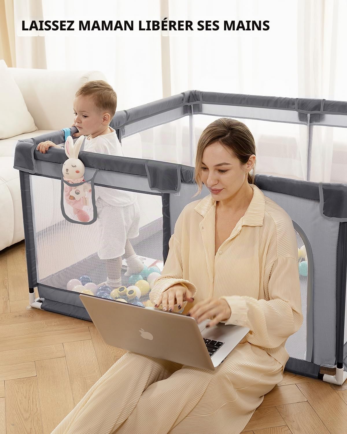 Parc pour bébé – Terrain de jeu extra large pour les tout-petits, aire de jeu sûre pour l'intérieur et l'extérieur avec base antidérapante, assemblage et rangement faciles, sans BPA, (150 x 180 x 66