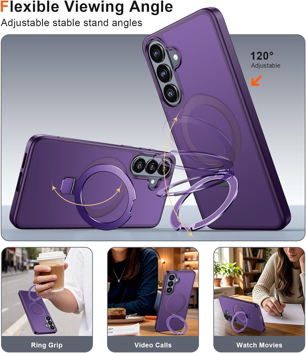 for Samsung Galaxy S26 Case with Magnetic Invisible Stand [Compatible with MagSafe] [Screen Protector] Military-Grade Shockproof,Translucent Matte Cover for S26 6.3'', Deep Purple