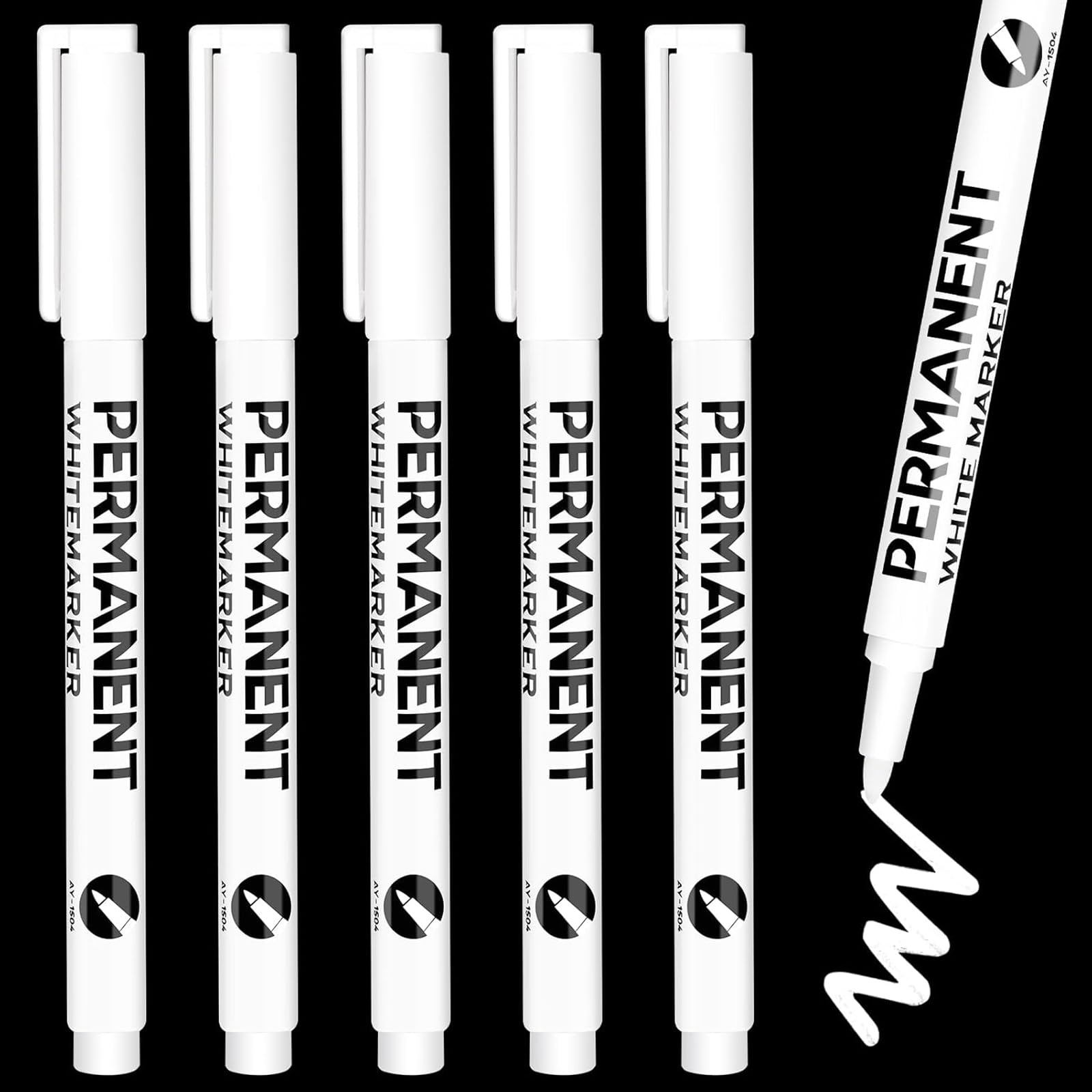 5 piezas marcadores blancos permanentes, pluma blanca impermeable y de secado rápido, rotulador blanco indelebile, para madera, plástico, piedra, vidrio, cuero, metal, lienzo