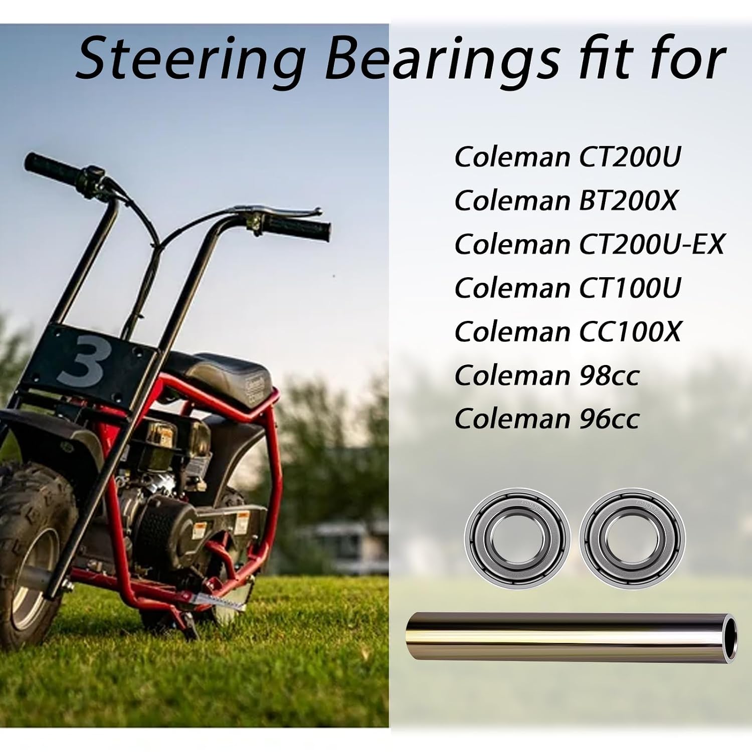 Mini Bike Steering Bearings Bushing Kits Compatible with Coleman BT200U CT200X CT200U-EX CC100X CT100U 98cc 196cc Mini Bike Parts 6900Z Deep Groove Ball