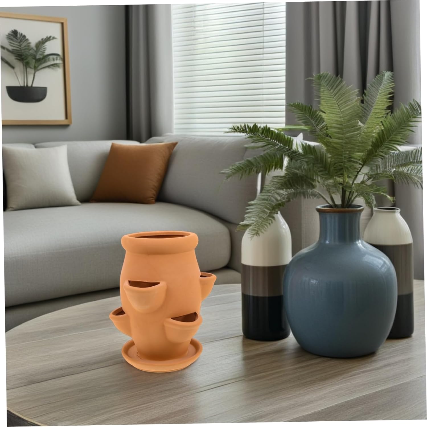 Ceramic Strawberry Tower Planter for Succulents and Herbs Lightweight Multi-Opening Flower Pot for Indoor Gardening Decorative Container 6 Pockets