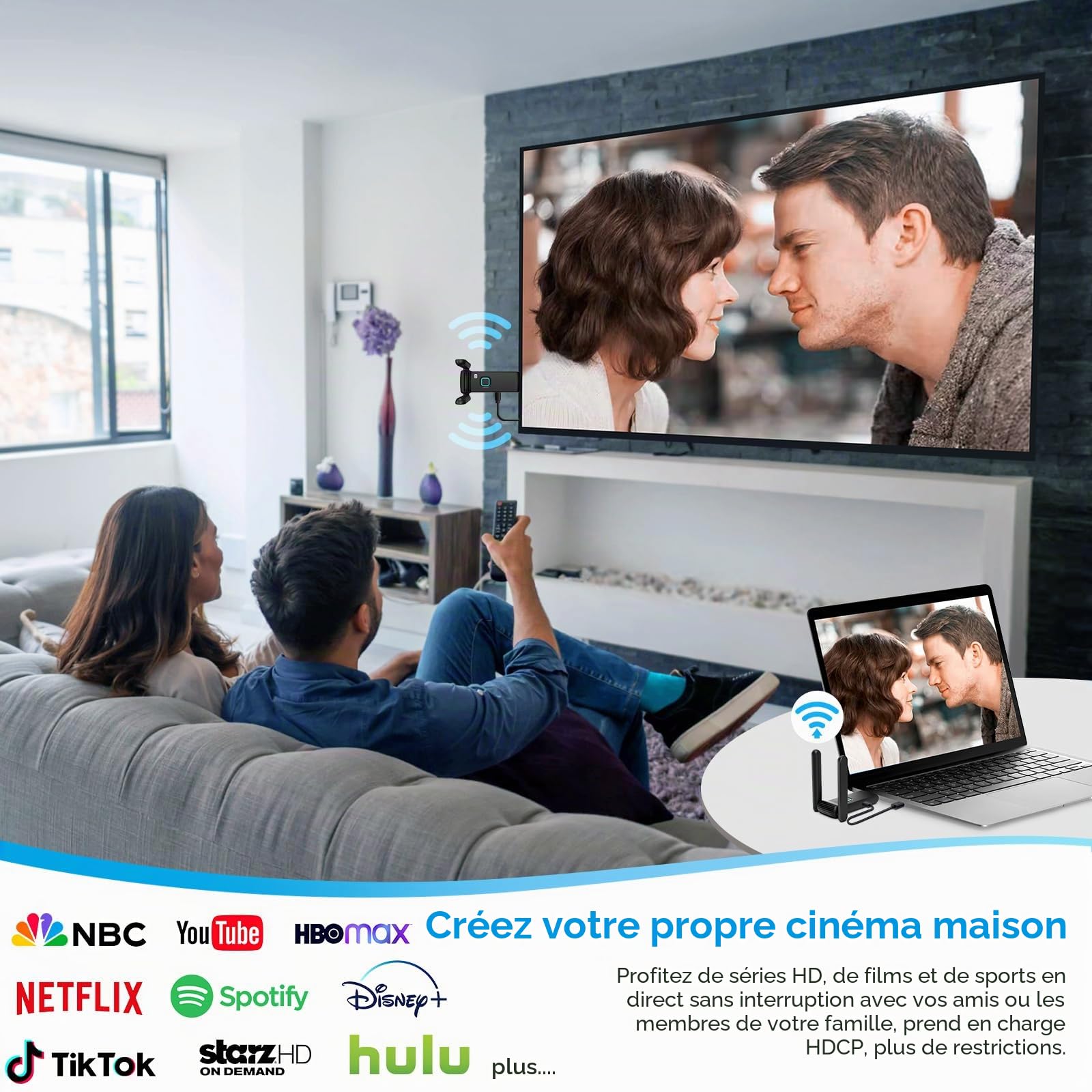 Émetteur et récepteur HDMI sans Fil,Plug and Play,Extension Multi-TV,Kit d'extension HDMI sans Fil Prend en Charge Le Streaming vidéo de l'ordinateur Portable vers HDTV/Projecteur/Tablette