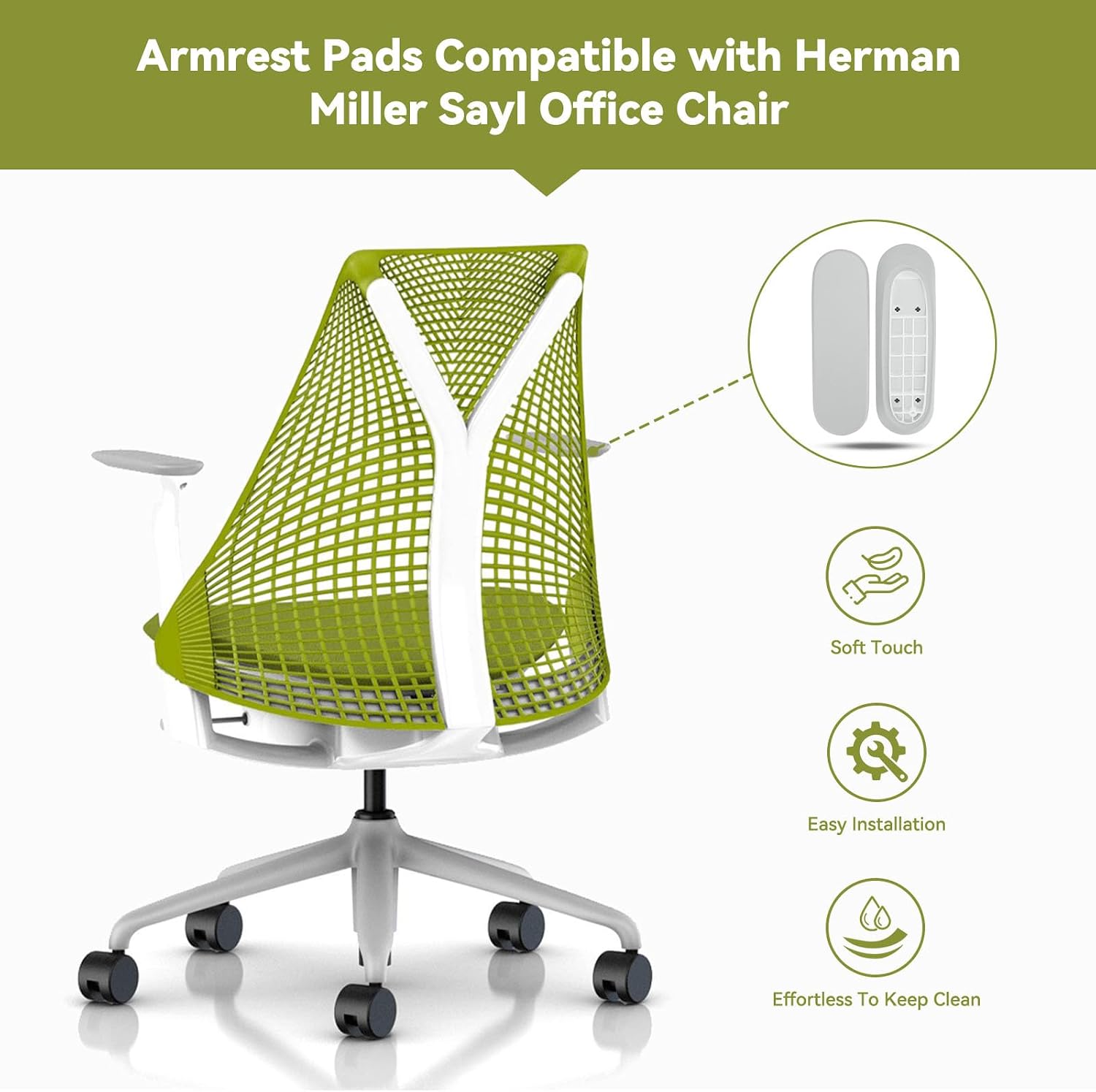Armrest Pads Caps Replacement Compatible with Herman Miller Sayl Office Chair Fixed and Height Adjustable,Vinyl (1-Pair) (Gray)