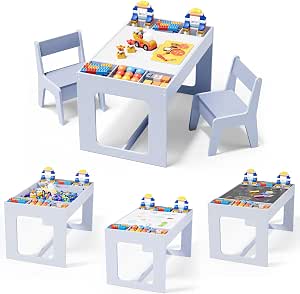 Kindertisch Mit 2 Stühlen & Stauraum – Wendbare Tafel/Whiteboard, Ab 3 Jahren, Blau