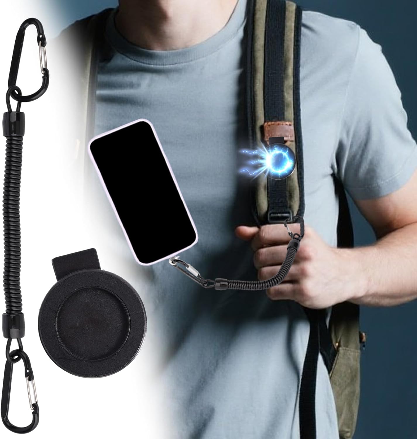 Magnetic Belt Clip for Phone, Backpack Strap Magnet Clip Phone Belt Mount Holder with Safety Strap for Climbing Running Traveling Outdoor Activities Accessories - Image 4