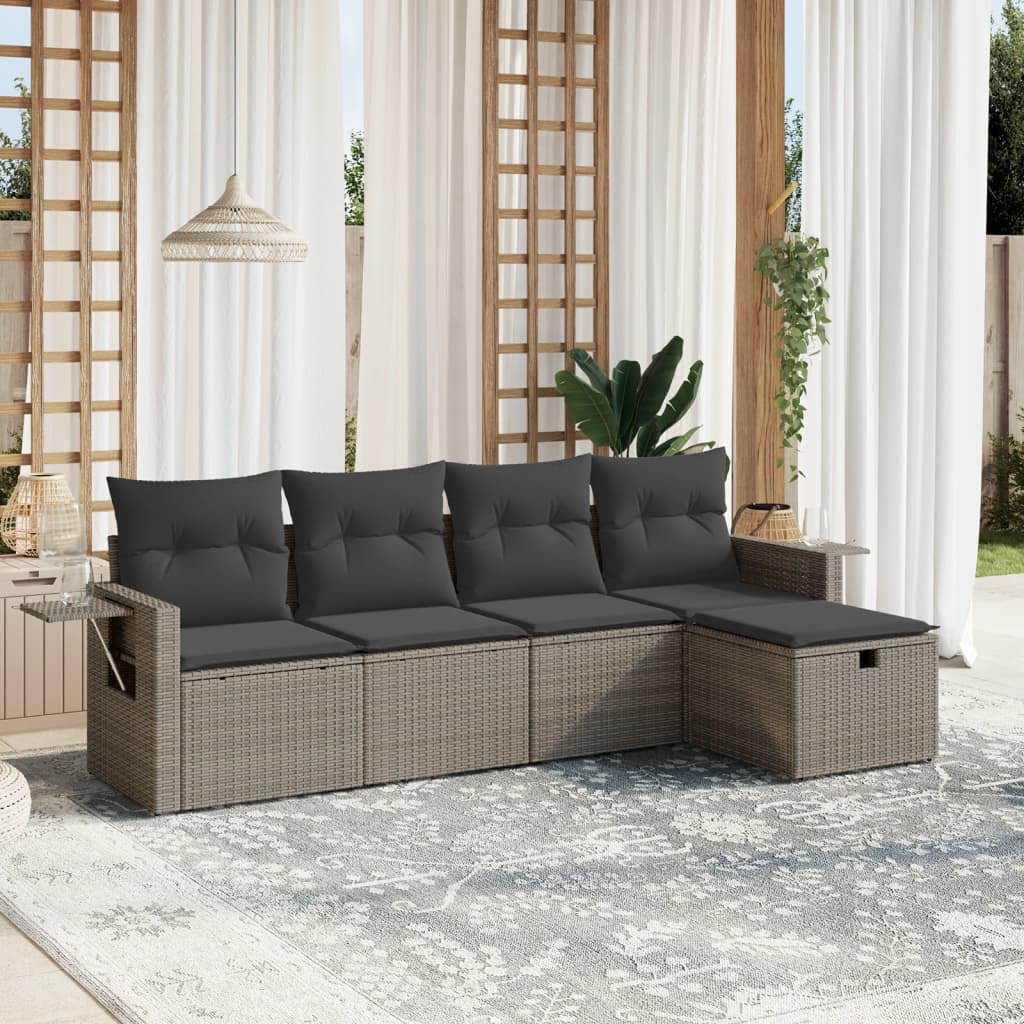 Set di mobili da giardino in polyrattan, 5 pezzi, modulare, 55 x 62 x 69 cm, altezza seduta 37 cm, resistente ai raggi UV, design moderno, per terrazza, giardino e piccoli balconi