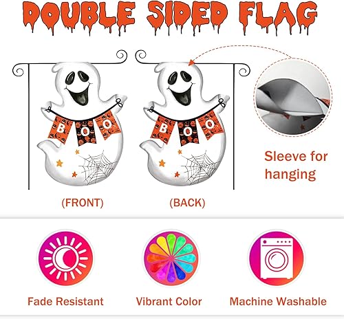 Miniatura 2 de Bandera de jardín de Halloween con fantasmas 3D, vertical de doble cara de 12.5 x 18 pulgadas, con apliques de Halloween, decoración de Halloween