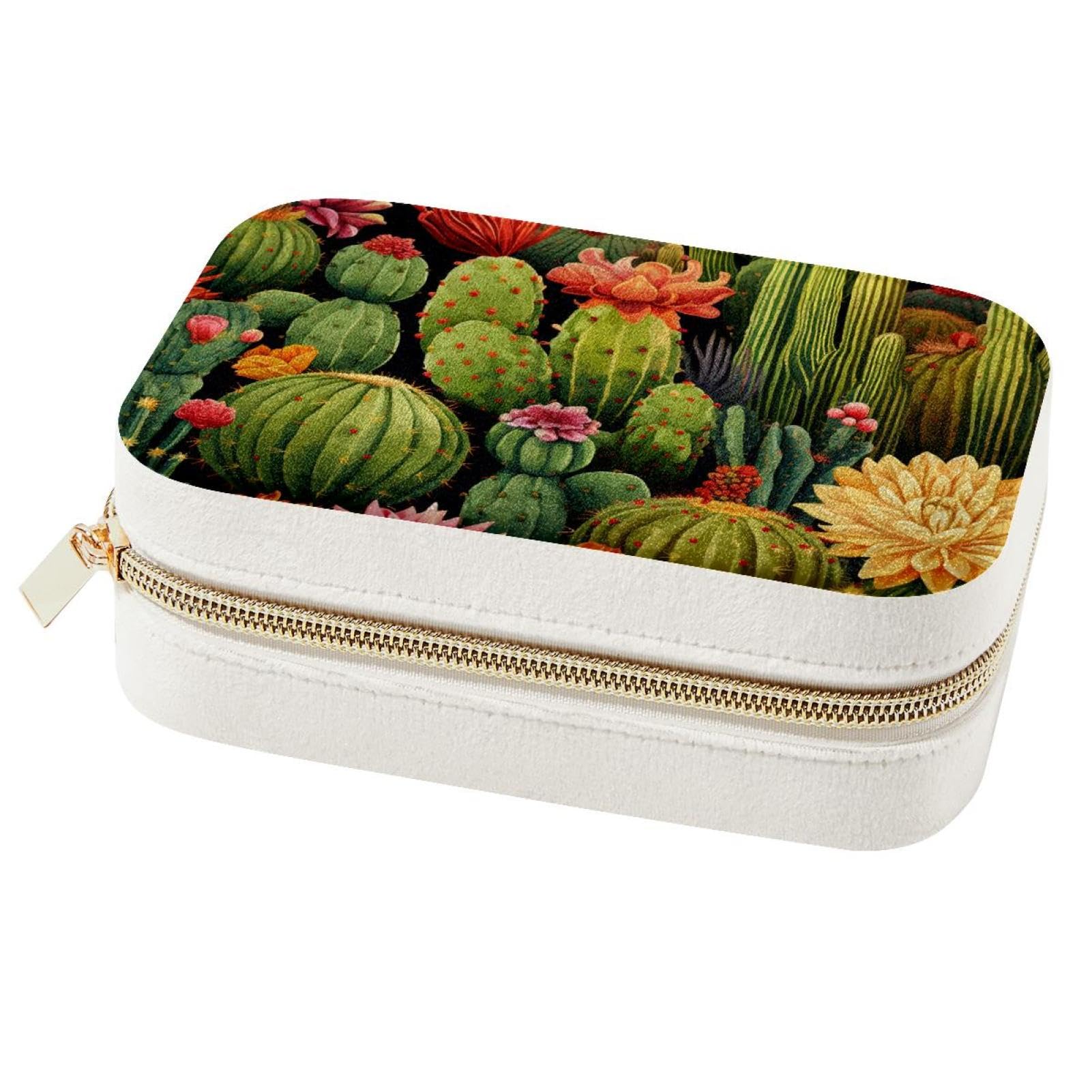 Boîte à bijoux portable cactus variegata pour bagues et colliers