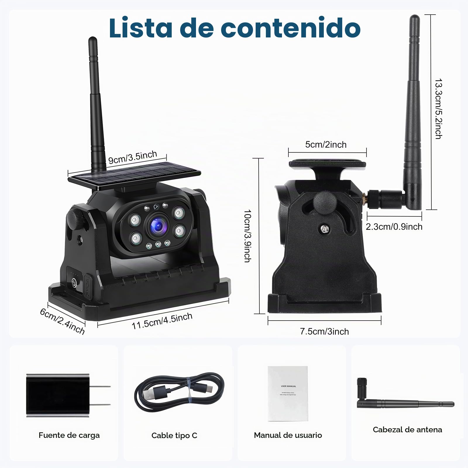 Podofo Cámara Trasera inalámbrica WiFi Estable, cámara de Marcha atrás 1080P con Impermeable, Carga Solar, Base magnética, cámara Recargable de Ayuda a la Marcha atrás para camión/Remolque/RV