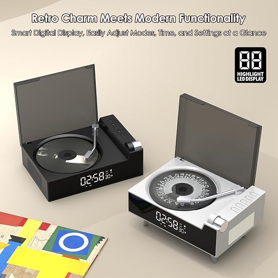 CD Player Portable with Bluetooth, Rechargeable CD Players Retro Suitcase CD Music Player with HiFi Speakers Desktop CD Player for Home Car Study Travel (Black