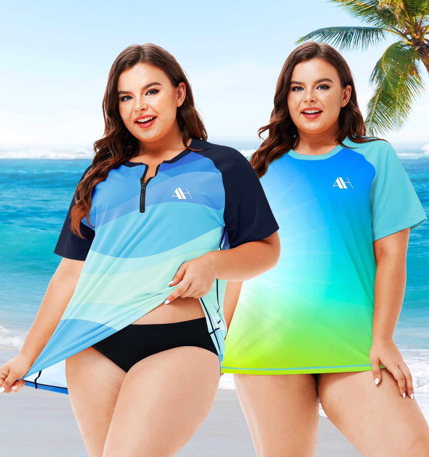 Damen Rashguard Übergröße UV Shirt Schnelltrocknend Badeshirt 1/4 Zip Schwimmshirt