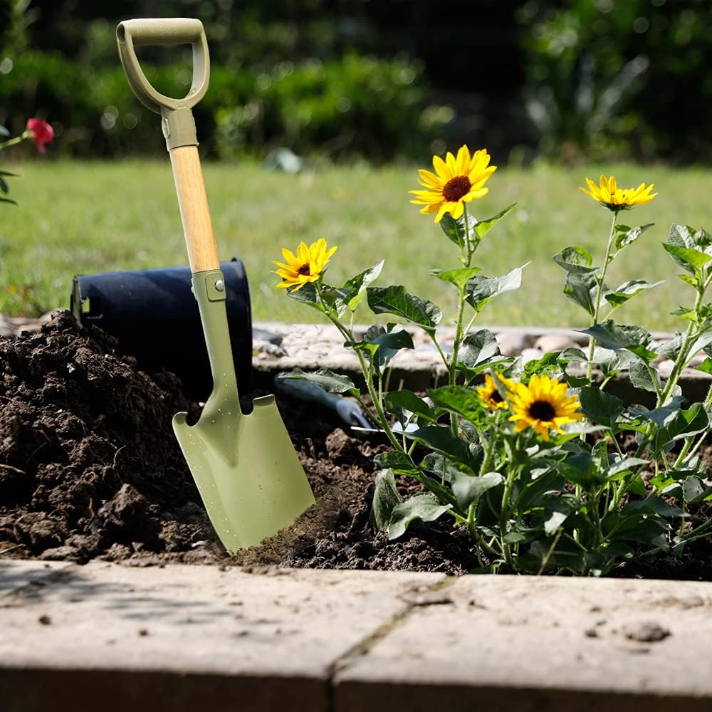 Worth Garden 27 Inch Small Garden Shovel, Short Gardening Shovels for Digging with D-Handle & Round Point Blade, Mini Shovel for Car Planting Outdoor Camping : Patio, Lawn & Garden