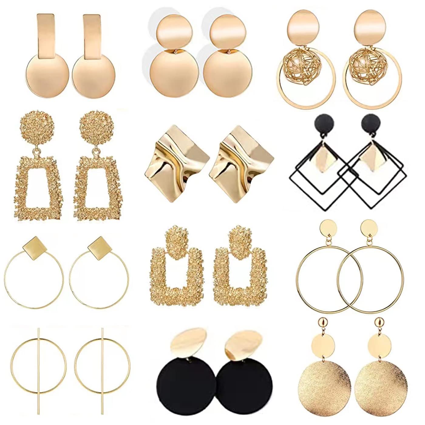 Desconocido12/15 Pares Pendientes Colgantes de Geometría Dorada Para Mujer Niñas Grandes Hipoalergénicos Metal Juego de Pendientes Cuadrado Redondos Bola Geométricos Conjunto Colgante Pendientes de Moda