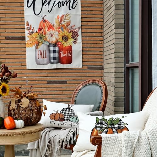 Miniatura 5 de GEEORY GL047-12 - Funda de almohada de otoño de 12 x 20 pulgadas, diseño de calabaza con lazo a cuadros de búfalo, decoración de otoño, casa de
