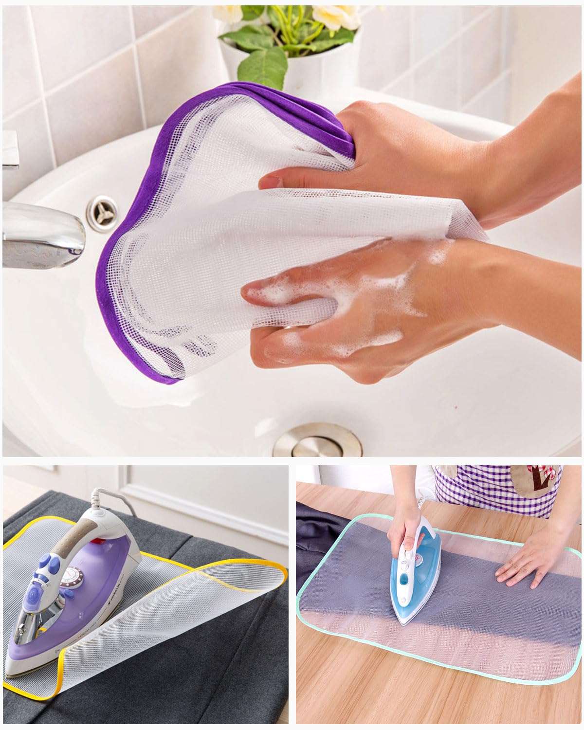 4 Piezas Alfombra de Malla para Planchar,Protege Tejidos Sensibles,Tela de Malla para Planchar,Manta de Tela para Planchar Resistente al Calor hasta 200°C,Apta para Plancha de Vapor 40 * 60cm