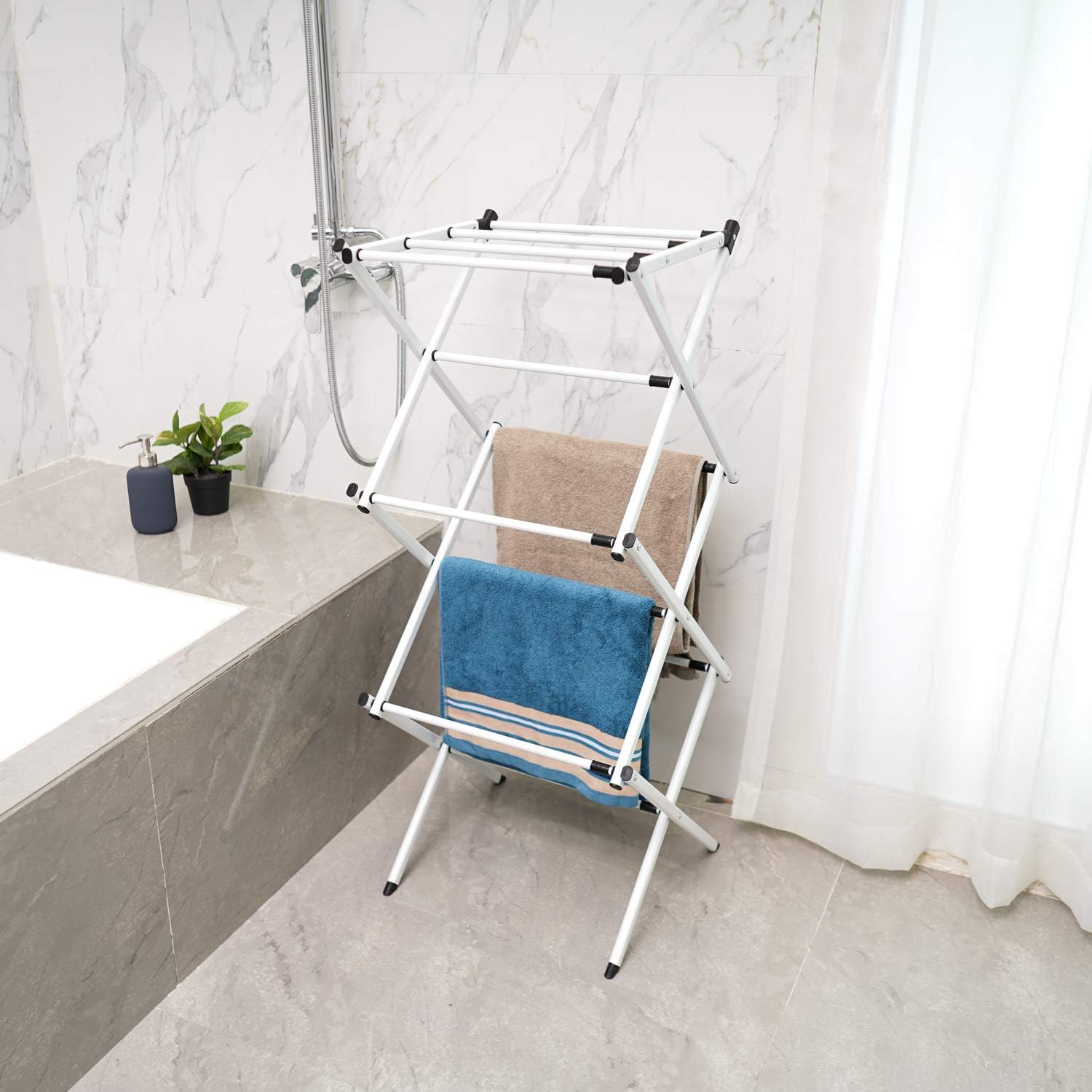 HOUSE DAY 3 Tiers White Extendable Drying Rack Foldable Clothes Drying Laundry Rack White