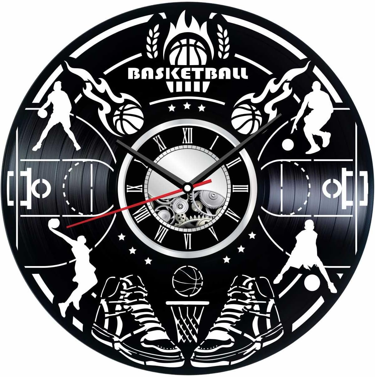 Basketball Wall Clock Made of Vintage Vinyl Record